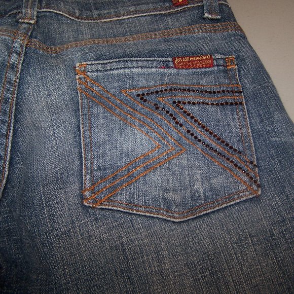 WOMEN'S ( 7 ) FOR ALL MANKIND BOOT CUT BLUE JEANS - Picture 8 of 10